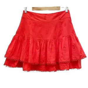 NWT Farm Rio Ruffled 3-D Pineapple Mini Skirt Size Medium Warm Red Tropical NEW thumbnail 5