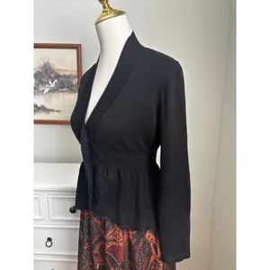Grace‎ Karin Black Peplum Cardigan Ribbed Shawl Collar Toggle Button Sweater M thumbnail 5