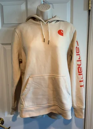 Carhartt Womens Relaxed Fit Hoodie Cream Logo Sleeve‎ Pullover 102791 M 8-10 thumbnail 1