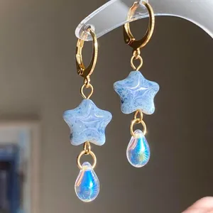 Handmade quality unique vintage rare Czech glass beads style dangle earrings🩵 thumbnail 3
