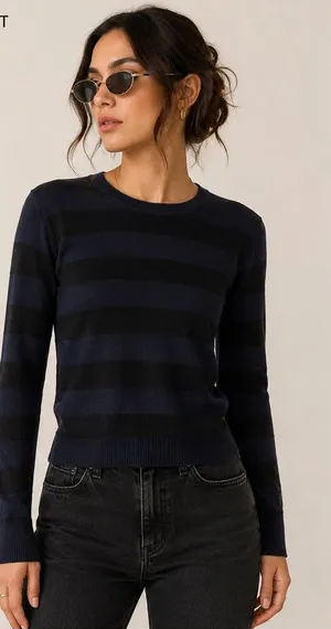 Revolve Autumn Cashmere Stripped Distressed Sweater Black And Blue Sz M thumbnail 1