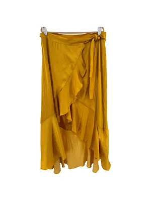 Anthropologie Maeve Mango Yellow Ruffle Wrap Skirt midi High Low NWT XL boho thumbnail 2