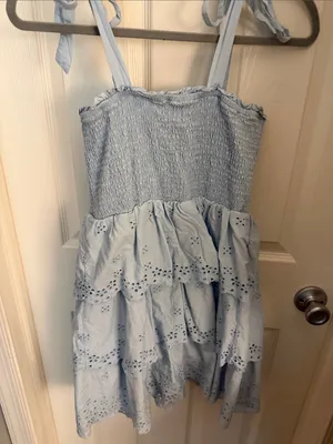 American Eagle Outfitters Soft Blue Eyelet Tiered Tie-Strap Dress thumbnail 6