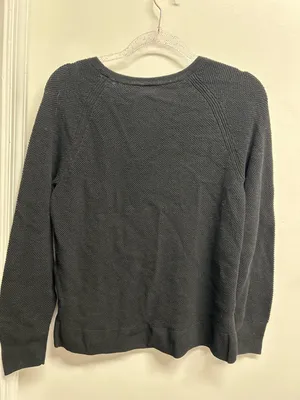 GAP Women's Black Textured Waffle Knit Round Neck Sweater thumbnail 4