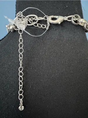 NEW Free People Zehnder Layer Necklace Silver Tone Heart Charm Double Chain Ring thumbnail 5