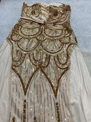 Strapless Gold Sequin Evening Column Dress Size L thumbnail 14