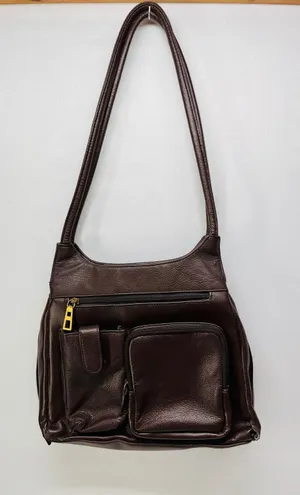 Cherokee Brown Leather Shoulder Bag Multi Pocket Organizer Purse Handbag thumbnail 1