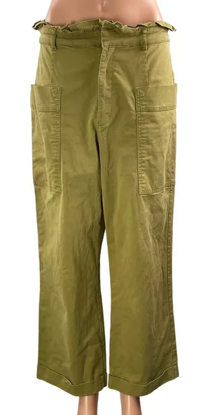 Zara Women's Green High Waisted Wide Leg Baggy Paperbag Trousers Pants Size L thumbnail 1