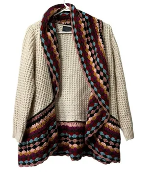 Handmade Crochet Cardigan Women Open Front Size S/M Chunky Acrylic Cottagecore Bohemian‎ thumbnail 1