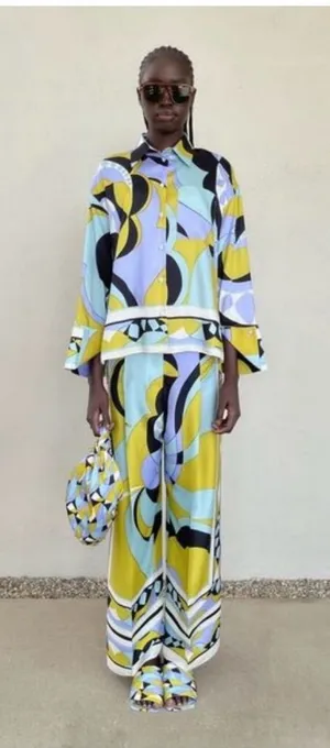 Zara printed palazzo trousers Green Size L thumbnail 1