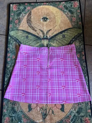 Dolls Kill Pink Plaid A-Line Mini Skirt with Heart Print & Belt thumbnail 9