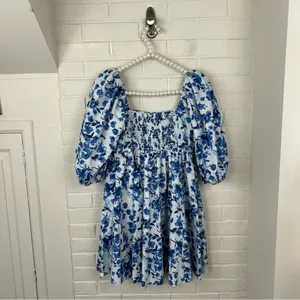 Abercrombie & Fitch Emerson Poplin Blue Floral Puff Sleeve Mini Dress Size S thumbnail 12