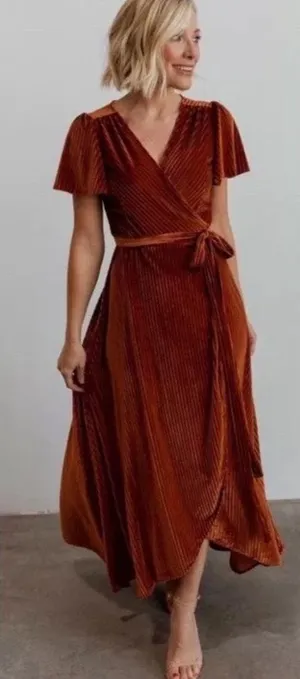 Baltic Born Andi Copper Ribbed Velvet Wrap Dress thumbnail 1