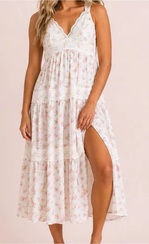 NEW Altar’d State White Floral Midi / Maxi Dress Size Medium NWT thumbnail 1