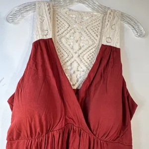 ELLE Rust Red Crochet Lace Yoke Empire Waist Sleeveless Knit Dress XL‎ thumbnail 6