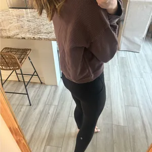 Aerie Ribbed Pullover Hoodie Brown Size Large thumbnail 5