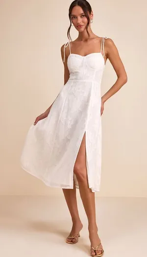 Lulus Loveliest Looks White Floral Jacquard Midi Dress L NWOT thumbnail 1