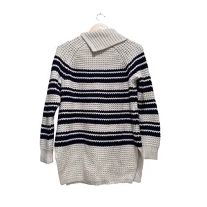 Lands End Navy Blue White Striped Knit‎ Sweater Tunic Size Small Cotton Collar thumbnail 3