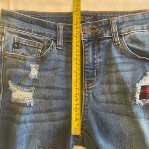 Judy Blue Size 9/29 Buffalo Plaid Patch Skinny Blue Ripped Denim Jeans JB8268DK thumbnail 12