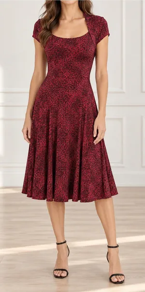Norma Kamali Dress XS Red Snake Print Shrug Fit Flare Stretch Midi Animal Print thumbnail 1