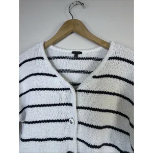 Talbots Womens black Striped Knit sweater Cardigan Preppy coastal nautical large thumbnail 5