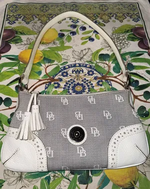 Dooney & Bourke Gray and White Logo Jacquard Tassel Shoulder Bag thumbnail 1