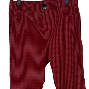 ZARA High Rise Stretch Gingham Flat Front Skinny Pants Button ZipUp L Red Black thumbnail 3