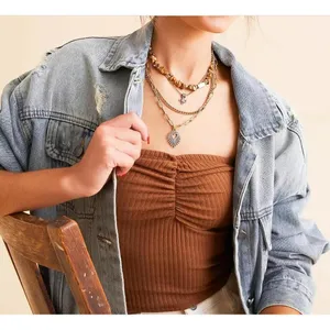 Free People Bohemian Layered Sun Heart necklace Beaded Womens Jewelry thumbnail 10