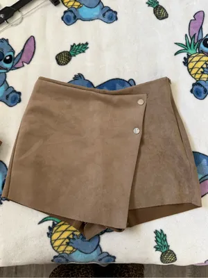 Love Tree Juniors L Taupe Faux Suede Wrap Mini Skort Snap Y2K Western Boho Fall thumbnail 2