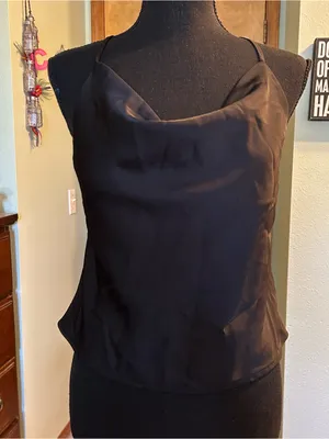 Rachel Zoe black satin cowl neck tank top with crossed straps in back size M thumbnail 1