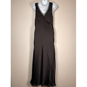 American Eagle Maxi Slip Dress Brown Lace Trim V-Neck Coquette Y2K 90s Size M thumbnail 4