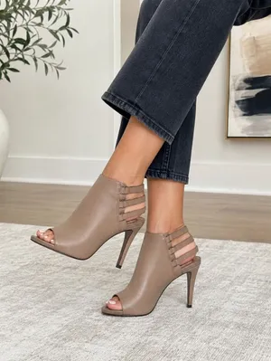 Vince Camuto Taupe Leather Peep Toe Stiletto Heels Size 7 thumbnail 1