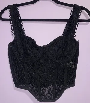 Quiet Storm Corset Top Women Size M Black Lace Y2K Romantic WhimsiGoth thumbnail 1