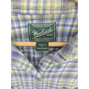 Woolrich Flannel Shirt Womens XL Plaid Blue Green Button Down EUC thumbnail 2