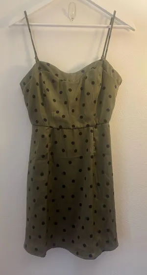 Francesca's Collections Olive Green & Black Polka Dot Mini Dress Size Medium thumbnail 1