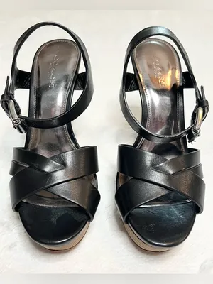 Coach Black Vegan Leather Crisscross Platform Stiletto Heel Dani Sandals Size 6 thumbnail 1