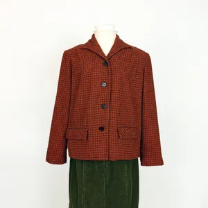 Vintage 80’s Pendleton Pure Wool Houndstooth Plaid Jacket in Orange | Size M/L thumbnail 2