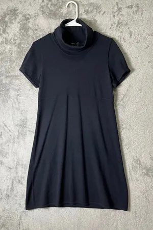 Theory Wool Blend Cowl Neck Shift Dress Black Short Sleeve Career Women's Medium thumbnail 1