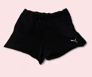 Puma Black Athletic cotton Drawstring Shorts with Logo thumbnail 1