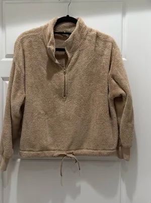 Old Navy Beige Teddy Quarter Zip Pullover Sweater Small thumbnail 1