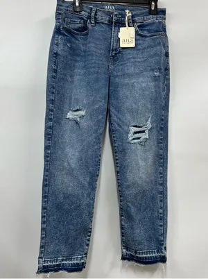 NWT a.n.a size 10p high rise straight Blue denim Jeans Distressed raw hem thumbnail 1