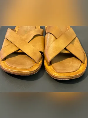 Free People Cognac Leather Crisscross Slide Sandals size 6 womens thumbnail 6
