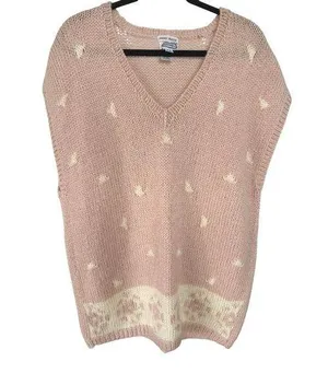 Vintage Handmade Rose Pink Acrylic Knit Cottagecore Oversized Sweater Vest 2X thumbnail 1