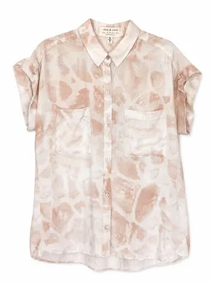 Cloth & Stone Anthropologie Blush Abstract Tencel Button Front Shirt Size S thumbnail 2
