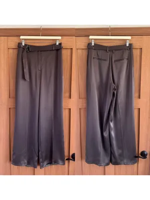 Babaton Aritzia Becket Satin Wide Leg Trouser Pants Soot Brown Women’s size 10 thumbnail 3