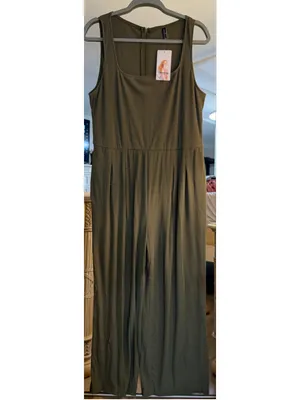 NEW Ribbed Sleeveless Jumpsuit Square Neck Wide Leg XL thumbnail 4