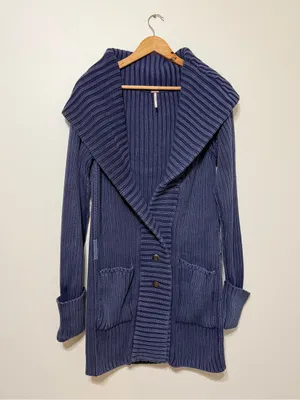 Free People Ryanne Long Haul Cardigan Size Large Chunky Knit Sweater Blue NWOT thumbnail 2
