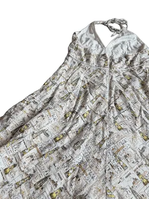 J. Crew White Gold Nautical Map Print Halter Midi Dress Plunging Size 14 Women's thumbnail 9