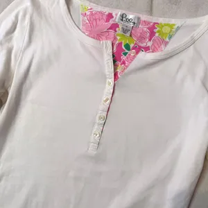 Vintage Lilly Pulitzer White Henley Top Womens M 3/4 Sleeve Cotton Casual Tee thumbnail 5