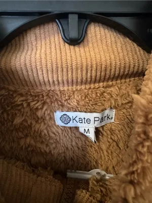 Kate Park Brown Cable Diamond Pattern Teddy Sherpa Fleece Quarter-Zip Pullover M thumbnail 6